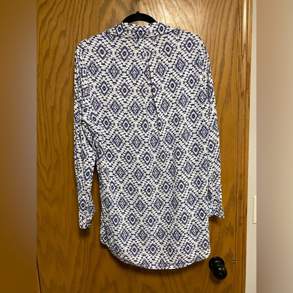 4OUR DREAMERS MEDIUM blue & white Buttoned blouse, LINEN blend - EUC - Picture 6 of 6